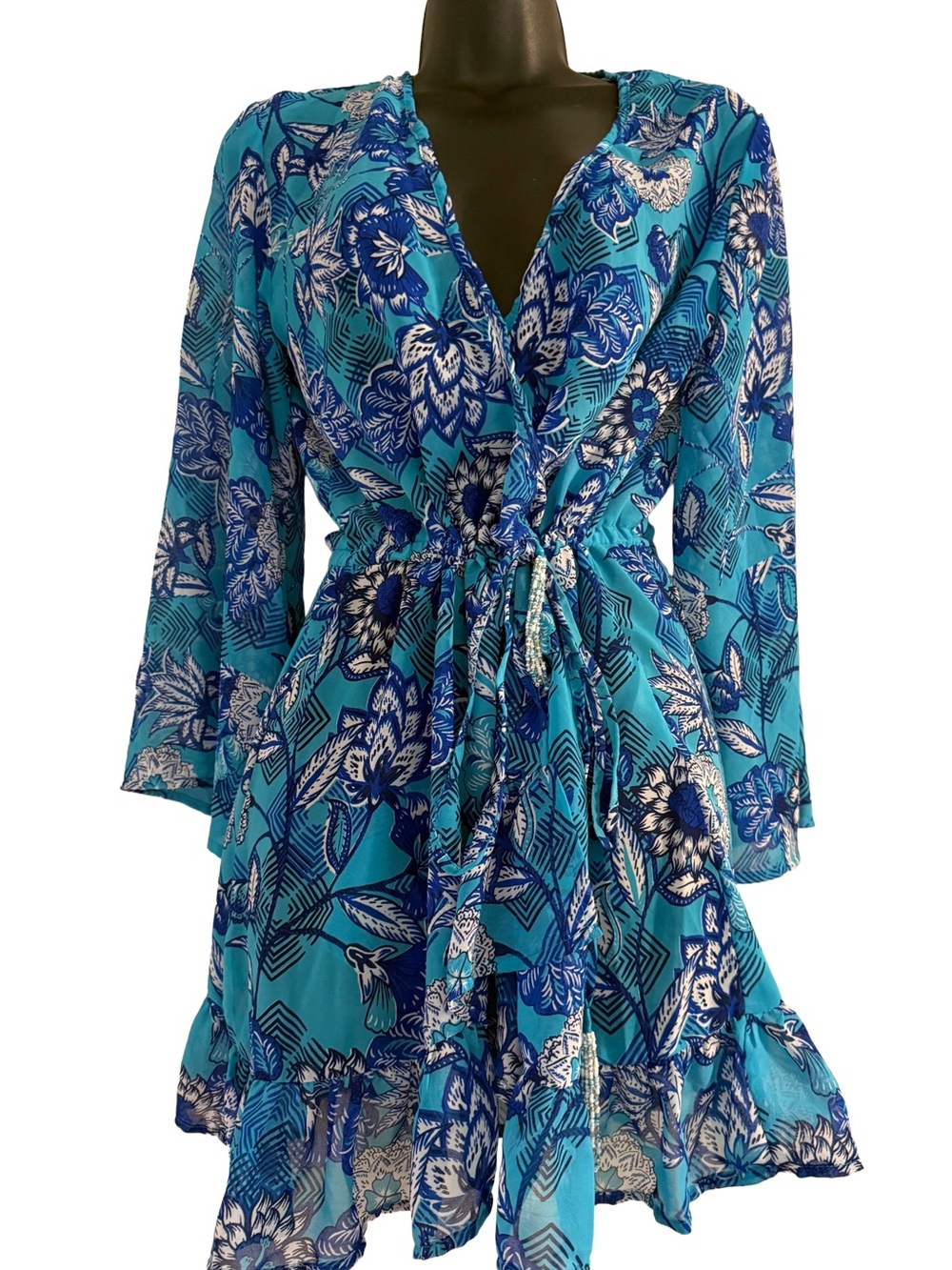 blue island Turquoise and Navy Floral Dress